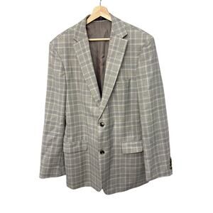 Hugo Boss Blazer Mens 42L Wool Lanificio Tesse Biella Italy Gray Plaid Jacket